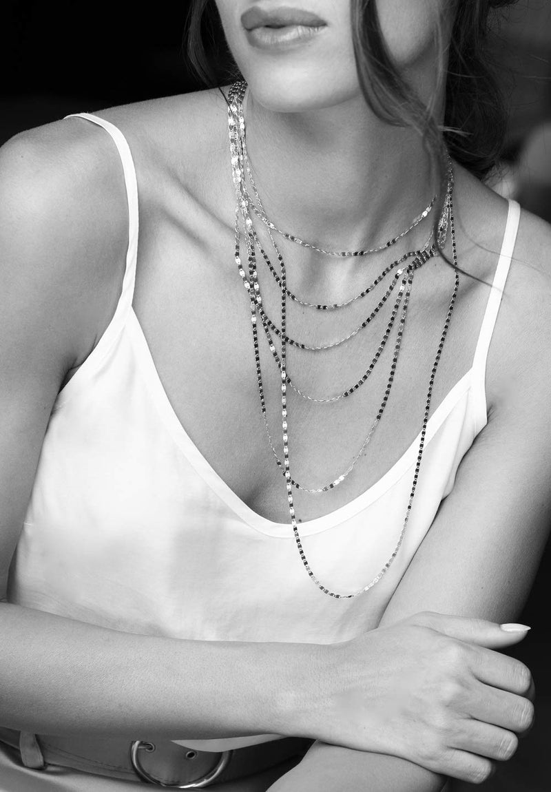 Miabella 925 Sterling Silver Italian Sparkle Mirror Link Chain Necklace for Women Teen Girls, Made in Italy Length 26 Inches - BeesActive Australia