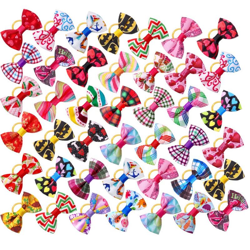 Mruq pet 100Pcs/50Pairs Dog Hair Bows, Cute Small Dog Hair Bows with Rubber Bands, Handmade Mini Dog Bows Ribbon Fabric, Pet Puppy Yorkie Dog Hair Bowknot Grooming Accessories Supplies A095-100pcs Small Dog Hair Bows - BeesActive Australia