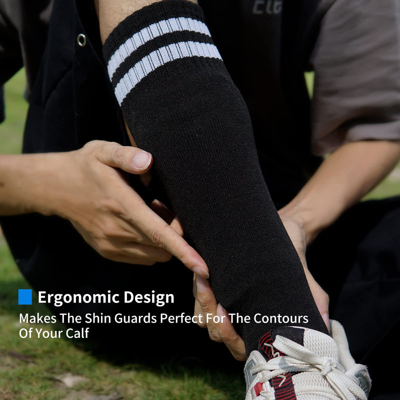 AIMISICAR Soccer Shin Guards Toddler Kids Youth, Shin Pads and Long Soccer Socks for 3-15 Years Old Boys and Girls for Football Games, Lightweight and Breathable Soccer Equipment Shin Guards + Socks, Black + Blue M ( 3'9" - 4'6" Tall ) - BeesActive Australia