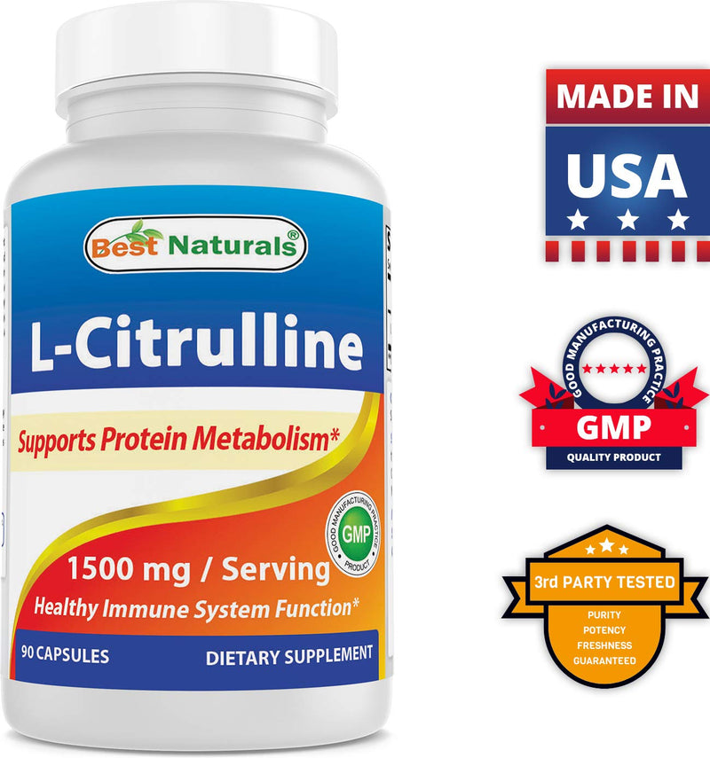 Best Naturals L-Citrulline Capsules - 1500mg/Serving - Non-GMO - Gluten Free - 90 Capsules (90 Count (Pack of 1)) 90 Count (Pack of 1) - BeesActive Australia