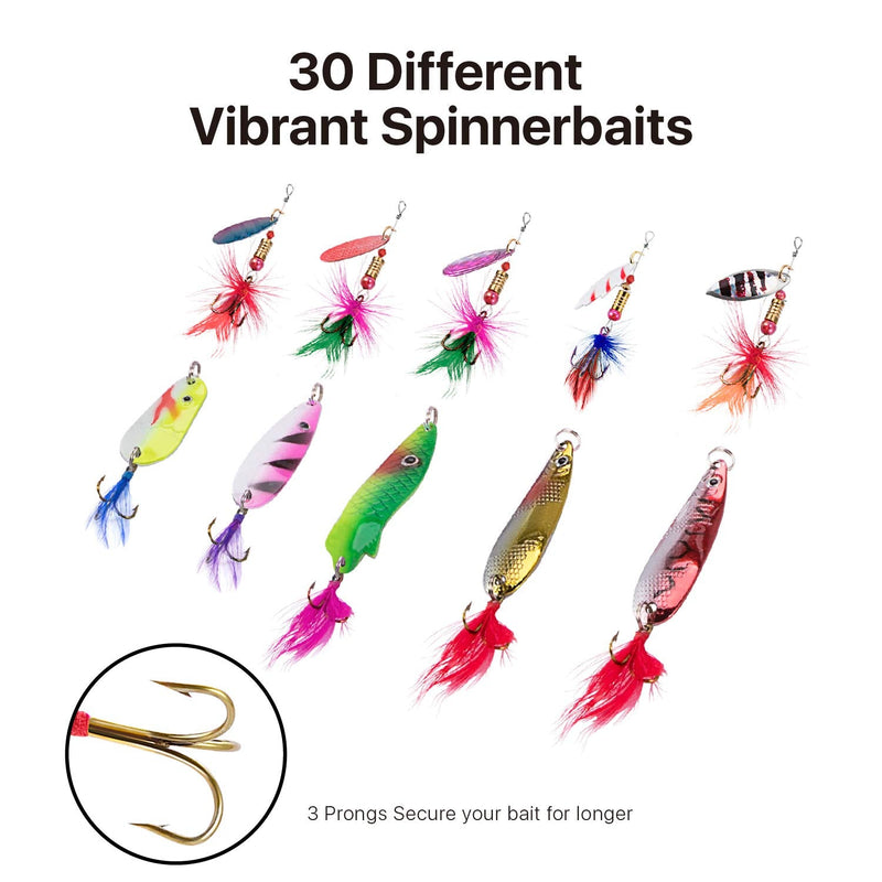 Flexzion Fishing Lures SpinnerBaits for Bass Lures, Salmon, Trout, Fishing 30pc Rooster Tail, Colorado Blades, Willow Blades Assorted Fishing Gear Metal Hard Freshwater Saltwater Lure Spinner Baits - BeesActive Australia