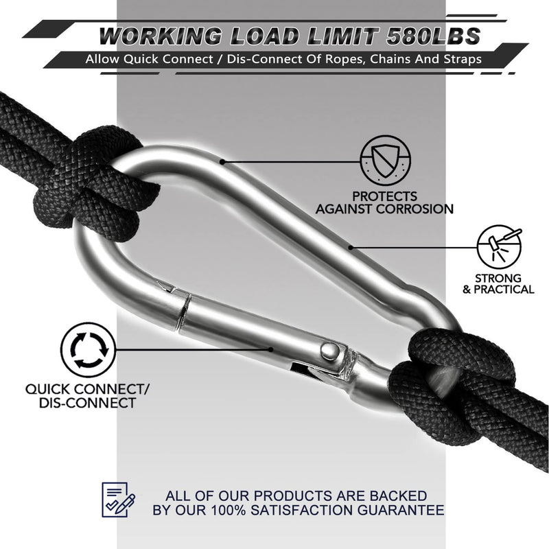 AUTMATCH Carabiner Clips, 3" Spring Snap Hook Caribeener Clips Buckle Heavy Duty Locking Carabiners Chain Quick Links for Camping, Fishing, Hiking, Traveling Etc, 4 Pack M8 - 5/16" (8 X 80mm) Stainless Steel - Silver - BeesActive Australia
