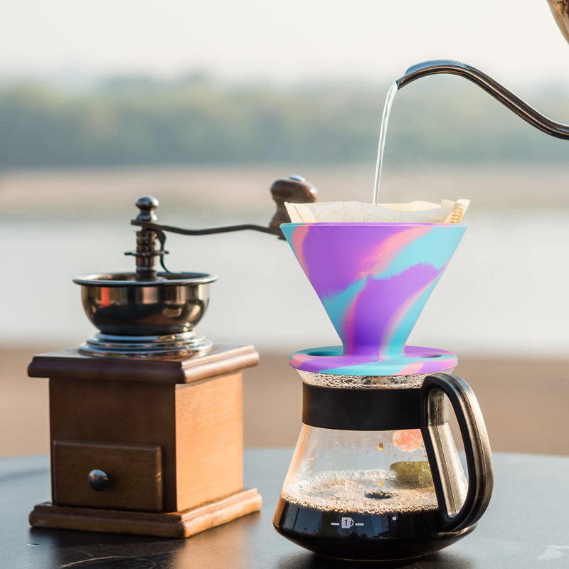 Qullai The Original JavaFlex Premium Foldable Silicone Pour Over Coffee Maker and Storage Pouch. Uses #2 V60 Cone Coffee Filters Pastel Swirl - BeesActive Australia