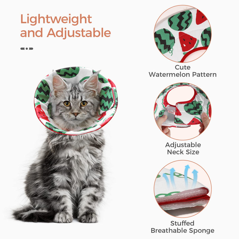 ComSaf Cat Recovery Collar, Lightweight Pet Elizabeth Collar, Soft Adjustable Cat Cone Collar After Surgery for Cat Kitten Prevent from Licking Wounds, Loops-Protective Healing, Not Block Vision Watermelon-S(Neck:5-7in) - BeesActive Australia