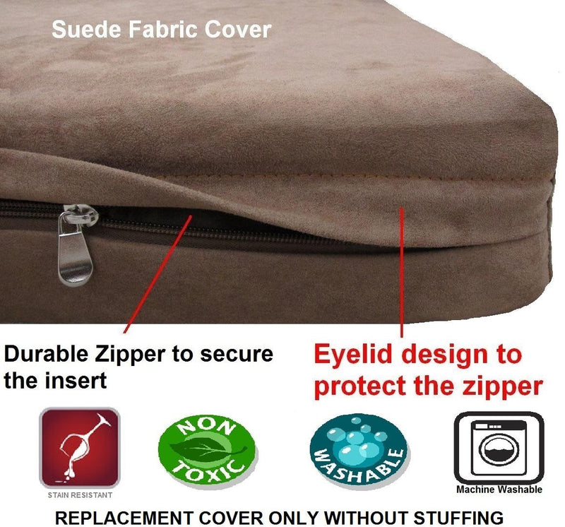 Microsuede External Pet Bed Cover for Small Medium to Extra Large Dog, Brown Color 7 Sizes - Replacement Cover only 47"X29"X4" - BeesActive Australia