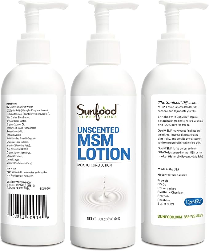 Sunfood MSM Lotion/Cream, Pure & Natural, 8oz by Sunfood [Parallel Import] - BeesActive Australia