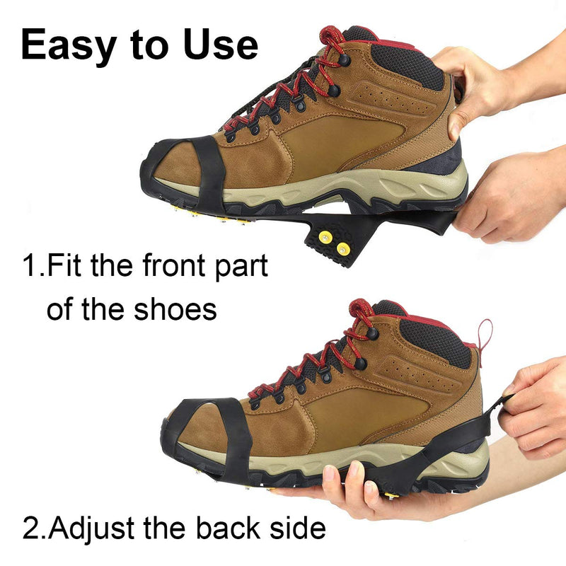 Ice Snow Grips Traction Cleats Anti Slip Ice Cleats Spikes Rubber Crampons with 10 Extra Replacement Steel Studs for Snow Shoes and Boots Ice Walking, Ice Fishing, Hiking Men Women Universal Crampons XL(women:8.5-11.5/men:8-13) - BeesActive Australia