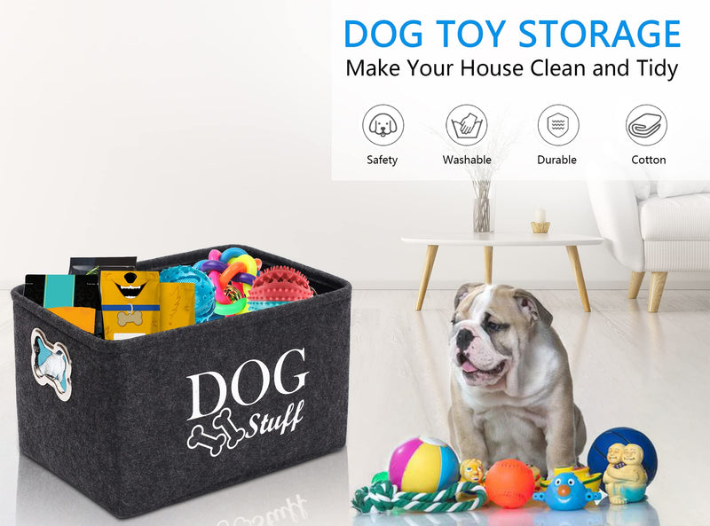 Morezi Felt Puppy Stuff Baskets, Dog Toy bin Storage with Designed Metal Handle, pet Organizer - Perfect for organizing pet Toys, Blankets, leashes, Dry Food and Bandana Dark Gray - BeesActive Australia