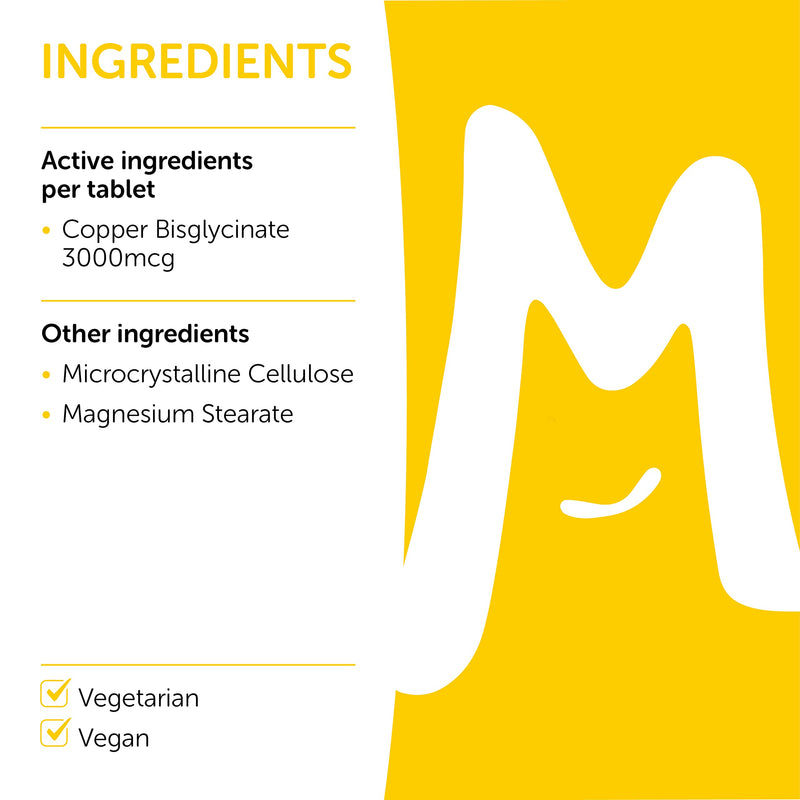 Copper Bisglycinate 3mg 120 Tablets � Chelated Form � Immune System Support � Vegan UK Made � GMP Approved � MOBU - BeesActive Australia