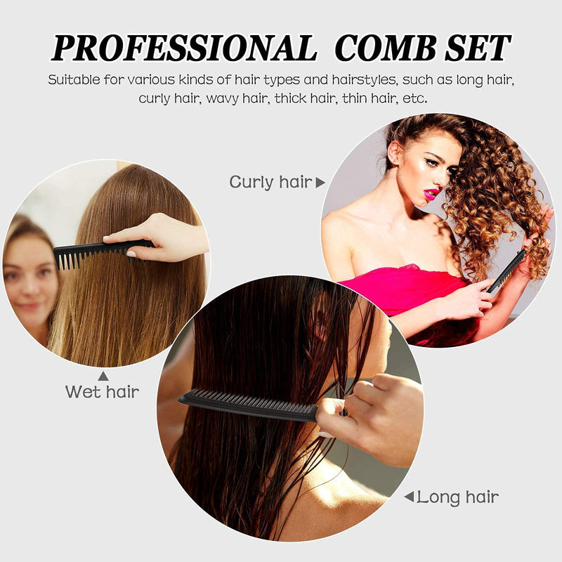Wide Tooth Detangling Hair Comb Hair Styling Comb Set, Carbon Fiber Styling Cutting Comb Anti Static Heat Resistant Comb for Women Curly Straight Long Hair, Black, 3 pieces Classic - BeesActive Australia