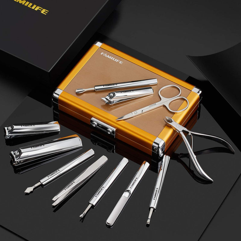 FAMILIFE L05 11 In 1 Stainless Steel Manicure Set for Men Manicure Pedicure Set with Luxury Box Gold Case - BeesActive Australia