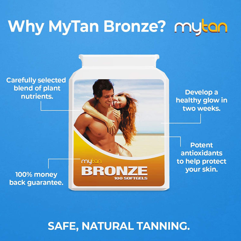 MyTan Bronze Tanning Pills | 100 Softgels | Tanning Tablets with Natural Mixed Carotenoids | Use with Or Without Sun For A Healthy, Safe Tan - BeesActive Australia