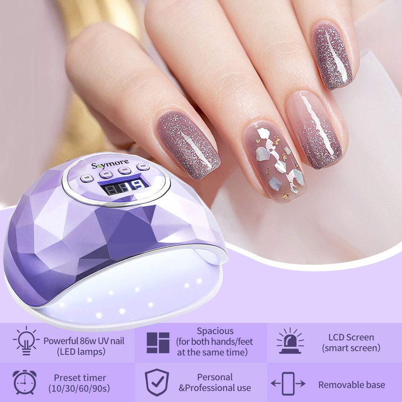 SKYMORE 86W UV LED Nail Lamp, Professional UV LED Nail Dryer with 4 Timer Setting, Portable Curing Lamp for Gel Nail Polish, Automatic Sensor & LCD Display, Manicure Pedicure Tools for Home Salon Purple - BeesActive Australia