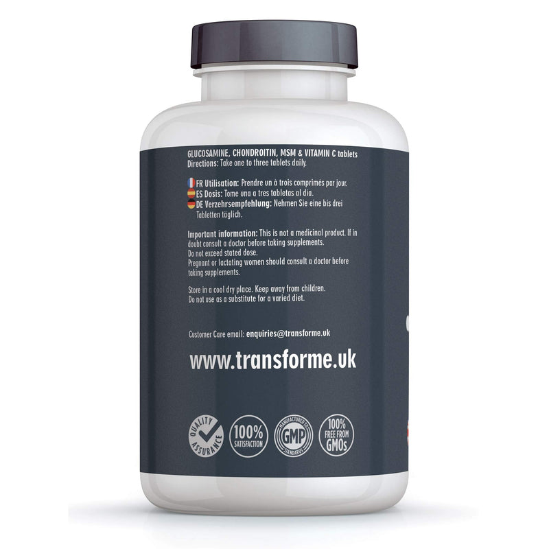 Glucosamine Chondroitin MSM Vitamin C Tablets, High Strength Complex, 365 Tablets Up to 1 Year Supply, Easy to Swallow, Gluten Free, by Transforme - BeesActive Australia