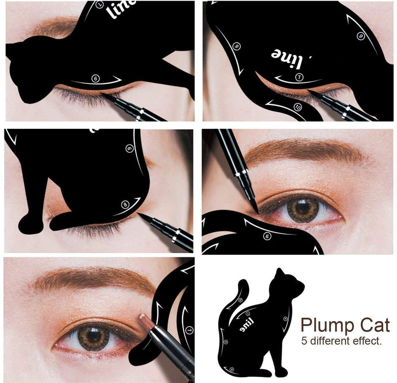 2 Pcs Cat Eyeliner Stencils, Matte PVC Material Smoky Eyeshadow Applicators Template Plate, Cat Shape Eye liner & Eye Shadow Guide Template Tool - BeesActive Australia