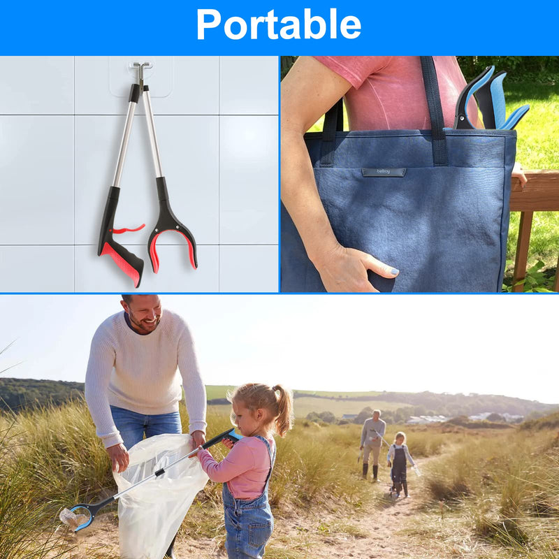 OITUGG Litter Pickers set of 2 pcs - Rubbish Picker Grabber with Magnetic Tip - 32" Long Reach Helping Hand Grabber Stick for Adults Children - Grabber Tool Reaching Aids for elderly disabled multicolour + 2pcs - BeesActive Australia