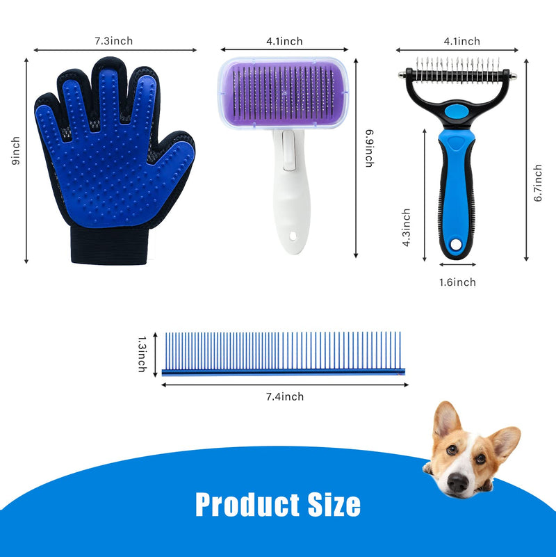 Crafterlife Pet Grooming Tools Set Kit with Self Cleaning Slicker Brush Pet Hair Remover Massage Mitt Deshedding Glove Shedding Dematting Comb Stainless Steel Comb for Long & Short Haired Cats Dogs - BeesActive Australia