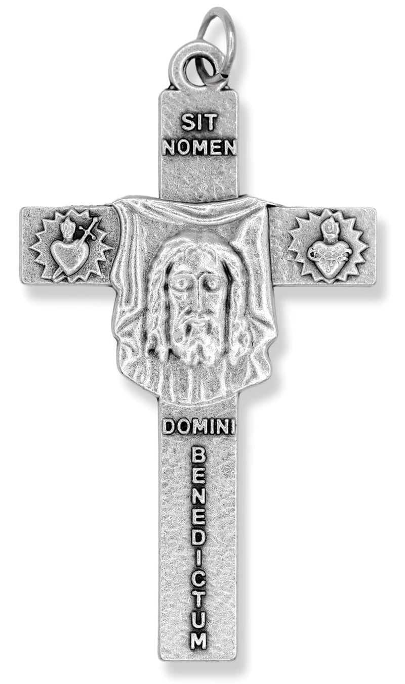 The Face Of Christ / "In the Name of God"; "Get Behind Me Satan!" Crucifix - 2 1/4" - BeesActive Australia