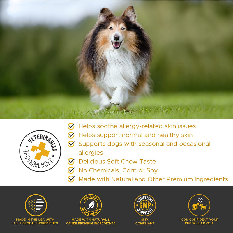 PetHonesty Allergy Skin Health - Fish Oil for Dogs with Omegas, DHAGold, Flaxseed, Probiotics for Itch-Free Skin, Shiny Coats, Helps Reduce Shedding - Soft Chews for Healthy Skin & Coat Salmon - BeesActive Australia