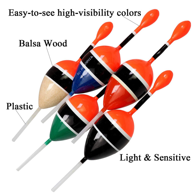 THKFISH Fishing Floats Bobbers Slide Floats Balsa Fishing Bobber Slip Bobbers for Crappie Panfish Trout Bass (1/2oz 2"x5.28") (1/6 1.6"x4.8") 5Pcs Black and Red 1/2 oz 2"x5.28" - 5Pcs - BeesActive Australia