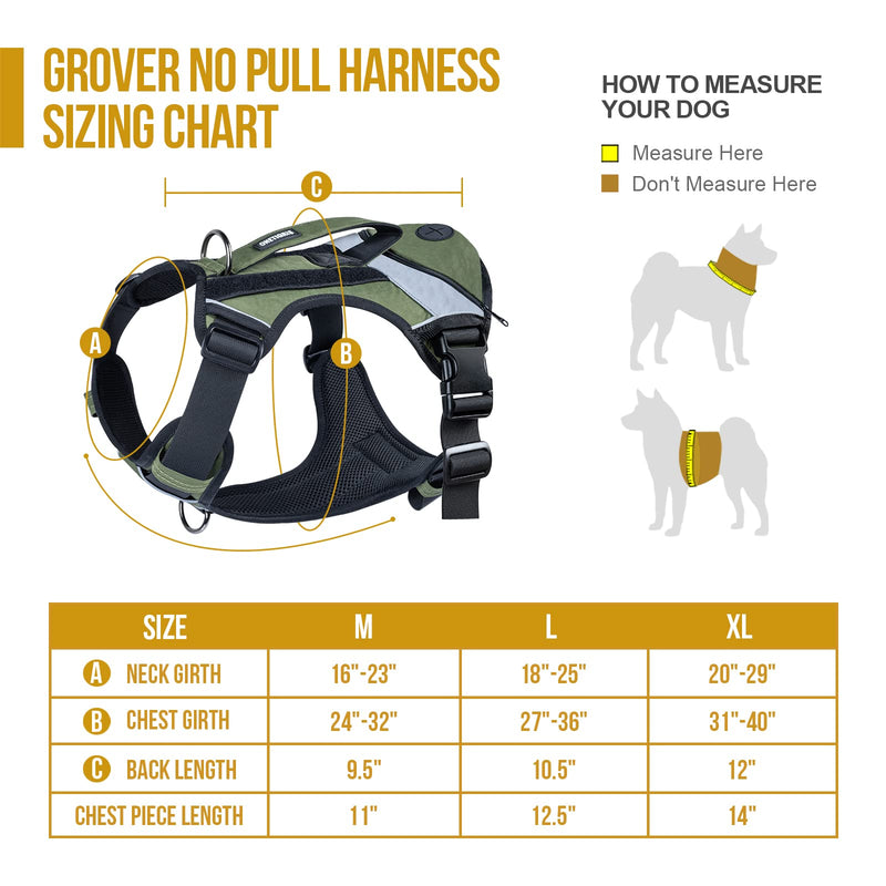 OneTigris No Pull Service Dog Harness for Medium Large Dogs Tactical Dog Vest Harness with Training Handle & Pocket, Reflective Personalized Grover Dog Harness Adjustable Multi-Use Support Harness Green XL - BeesActive Australia