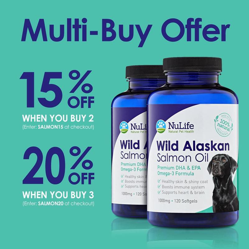 NuLife Natural Pet Health Pure Wild Alaskan Salmon Oil for Dogs, Omega 3 Fish Oil Supplement for Healthy Skin & Shiny Coat, Prevents Itchy Skin, Skin Allergies & Shedding, 120 Soft Capsules - BeesActive Australia