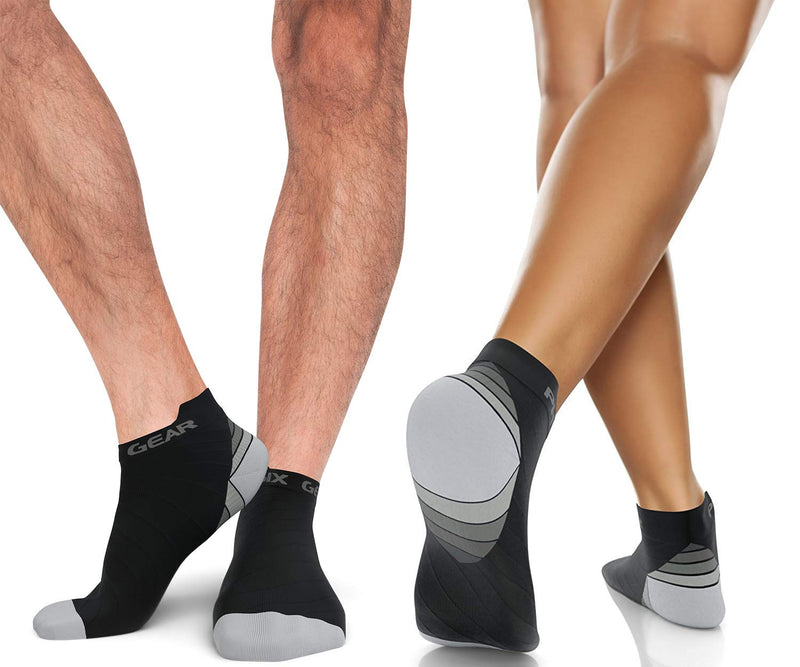 Low Cut Socks Men & Women - Ankle Compression Running Socks with Arch Support Large-X-Large Black/Grey (2 Pairs) - BeesActive Australia