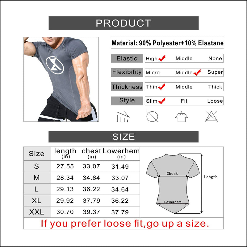BROKIG Workout Compression Shirts for Men Athletic Sport Gym Cool Dry Baselayers Gray Medium - BeesActive Australia