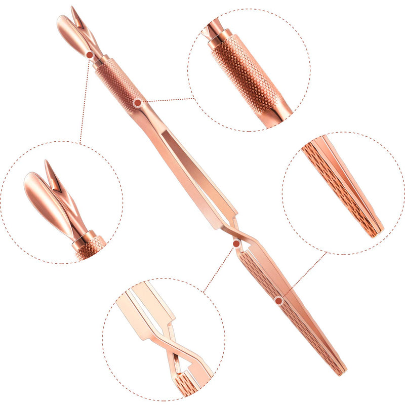 2 Pieces Nail Pinching Tool Cuticle Pusher Stainless Steel Nail Shaping Tweezers Multi-Function Nail Art Pincher for Manicure (Rose Gold) Rose Gold - BeesActive Australia