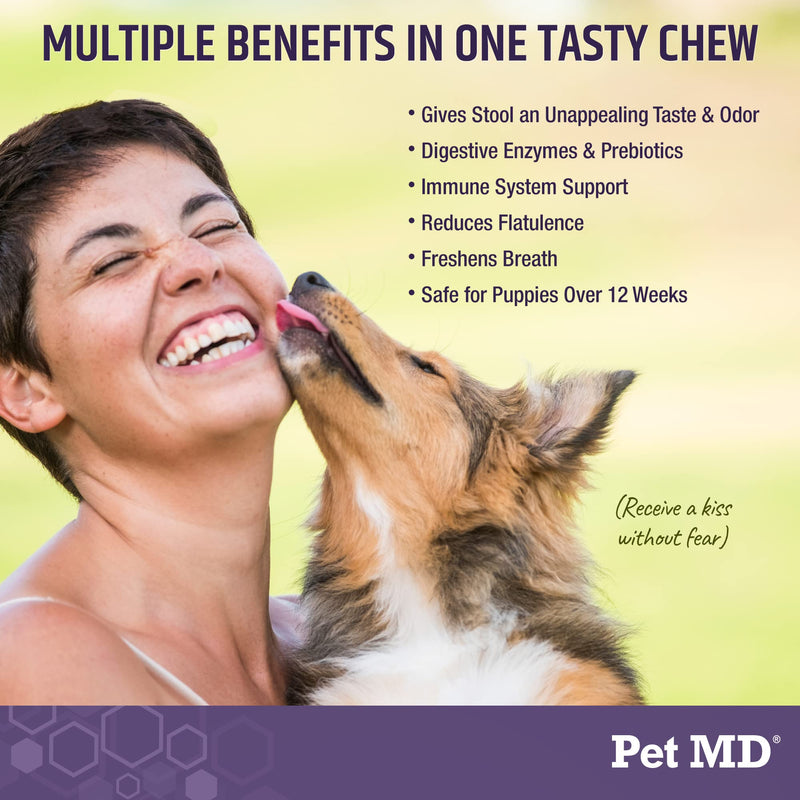 Pet MD Stool Eating Deterrent - Prevent Dog from Eating Poop - Coprophagia Aversion with Enzymes, Herbs, & Prebiotics for Digestive Support & Fresh Breath - Stop Stool Eating Chews - 60 ct - BeesActive Australia