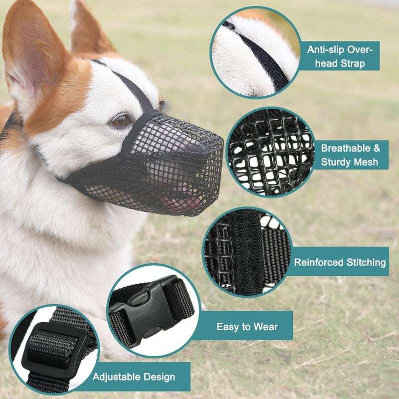 Dog Muzzle, Soft Mesh Covered Muzzles for Small Medium Large Dogs, Poisoned Bait Protection Muzzle with Adjustable Straps, Prevent Biting Chewing and Licking Black - BeesActive Australia