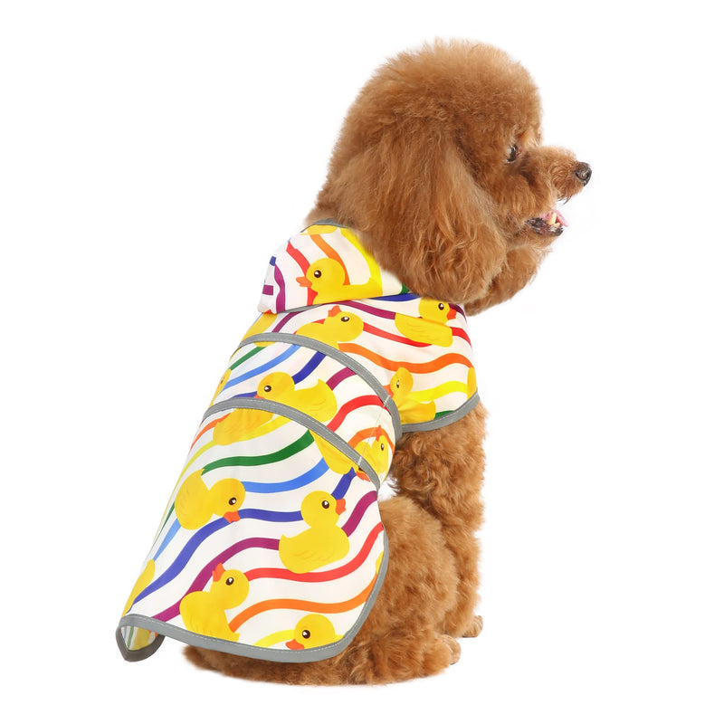 Dog Raincoat with Hood and Leash Hole, Adjustable Belly Strap, Reflective Strips, Lightweight Slicker Poncho Rain Jacket Coat for Small Medium Large Dogs and Puppies Rainbow Ducks - BeesActive Australia