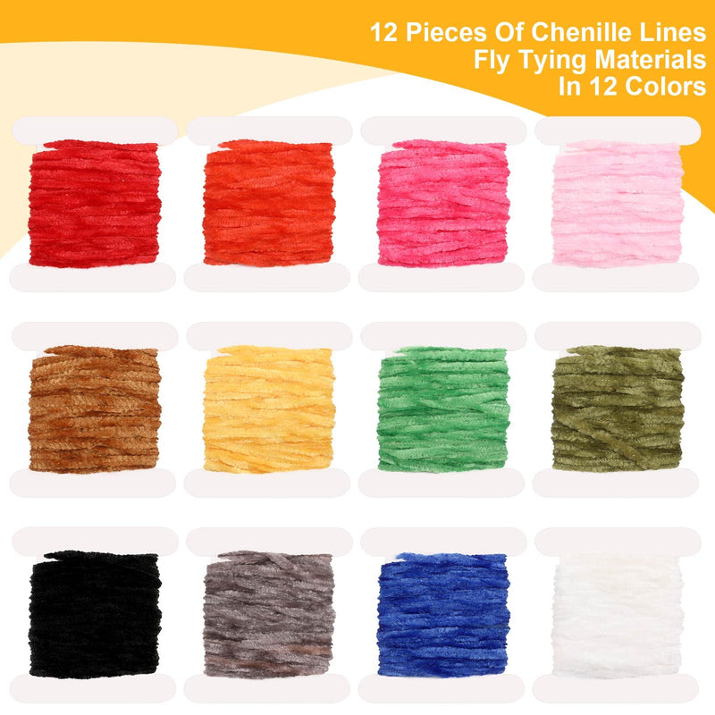 BBTO 12 Pieces Fly Tying Chenille Fly Tying Materials 65.64 Yards Chenille DIY Fly Tying Thread Craft Fly Tying Tinsel for Streamers Wooly Buggers Nymph Flex Hackle Chenille Style - BeesActive Australia