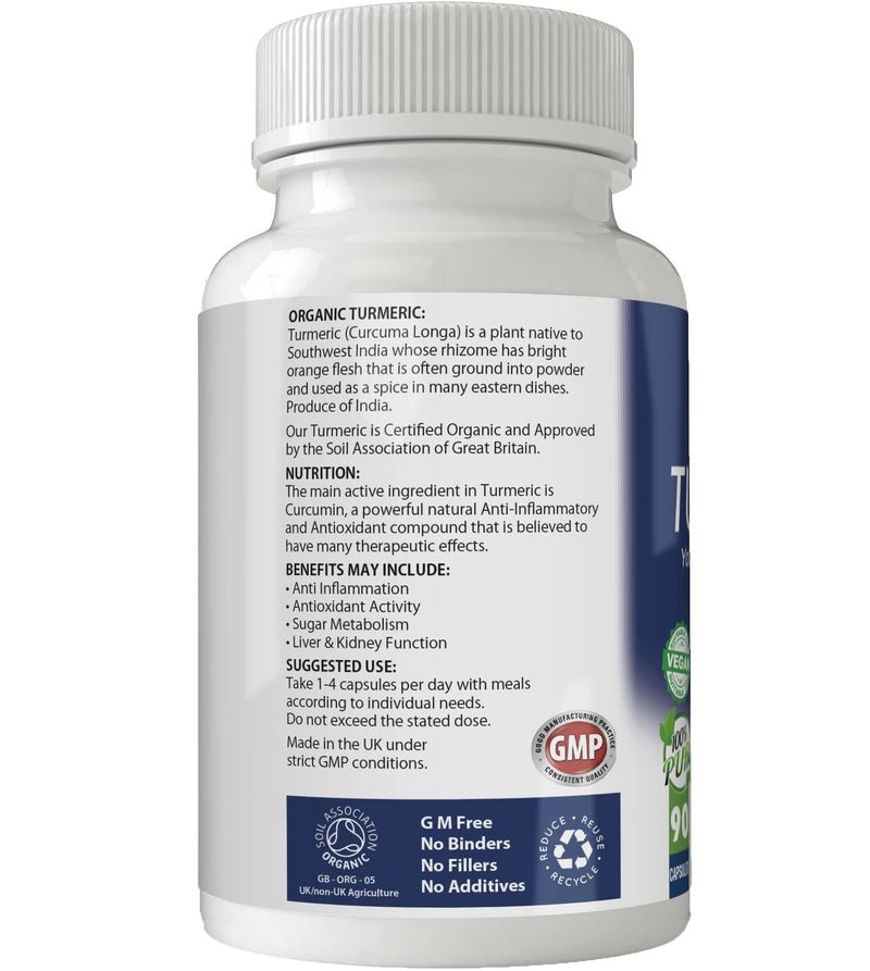 Simply Pure Organic Turmeric Capsules x 90, 600mg, 100% Natural Soil Association Certified, Gluten Free, GM Free and Vegan. - BeesActive Australia
