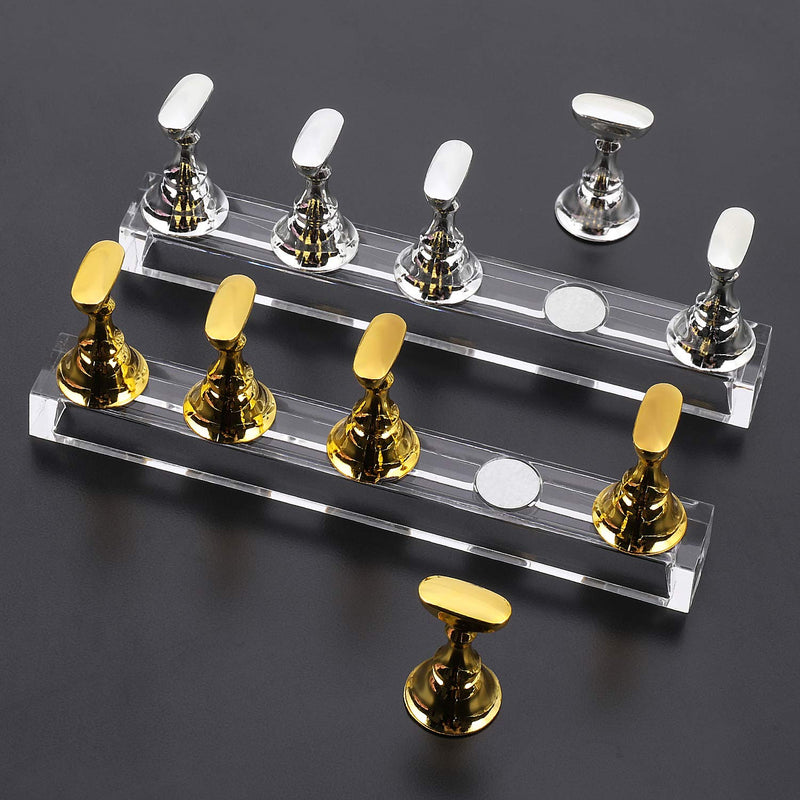 MWOOT False Nail Tips Holder Practice Training Display Stand,Acrylic Magnetic Nail Art Holder Stand for False Nail Tip Manicure Tool,(Gold+Silver) - BeesActive Australia