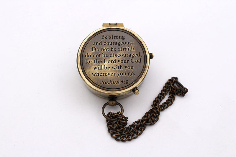 "Be Strong and Courageous Do Not Be AfraidAntique Nautical Vintage Directional Magnetic Compass with Famous Scripture Quote Engraved Baptism Gifts with Wooden Case for Loved Ones, Son, Father, Love, - BeesActive Australia