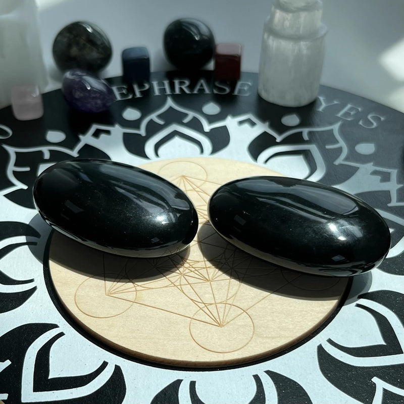 XIANNVXI 2.4" Large Black Obsidian Crystal Stone Polished Palm Healing Gemstone 0.7" Thick Pocket Worry Stone Crystal for Massage Reiki Stress Relief Balancing Meditation Accessories C - Obsidian - BeesActive Australia
