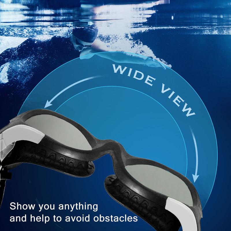 Swim Goggles - UV Polarized Swimming Goggles for Men Women Adults, Wide View and Adjustable, Anti-fog and No Leaking Black - BeesActive Australia