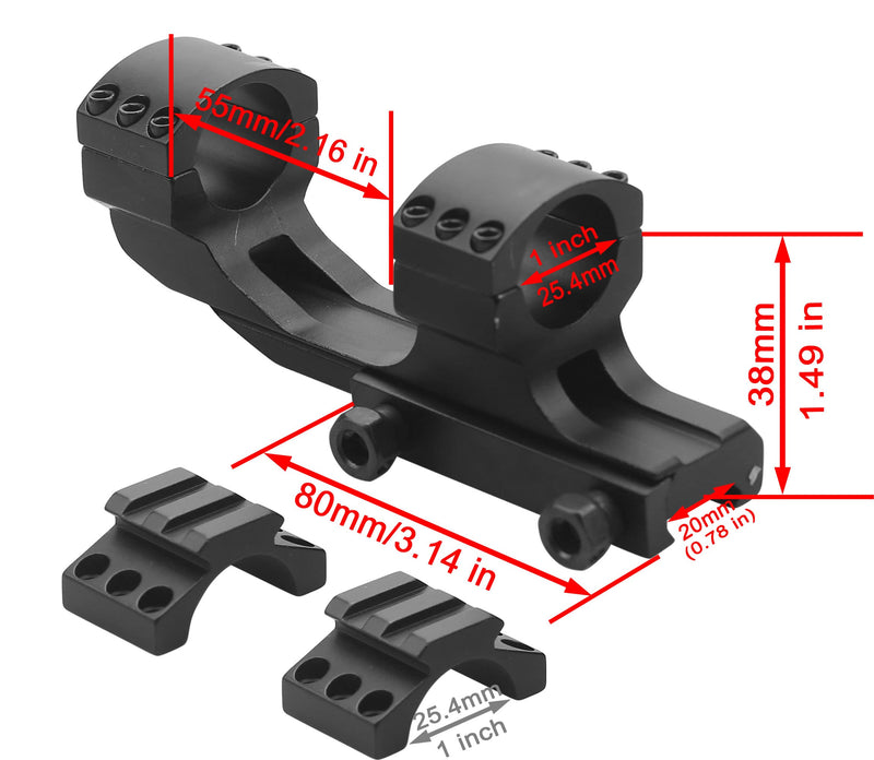 Atom Optics 1 inch Scope Mount Rings Cantilever fit 20mm Picatinny Rail Dual Ring Offset Scope Mounts - BeesActive Australia