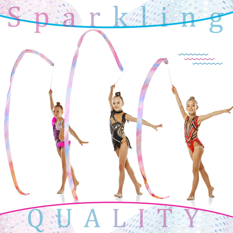 6 Pieces Sparkling Dance Ribbon Flash Dance Ribbon 78.74 Inches Long Rhythmic Gymnastics Ribbons Wand Shining Dance Ribbons for Kids Silk Streamers, Dance Pink Twirling Ribbons - BeesActive Australia