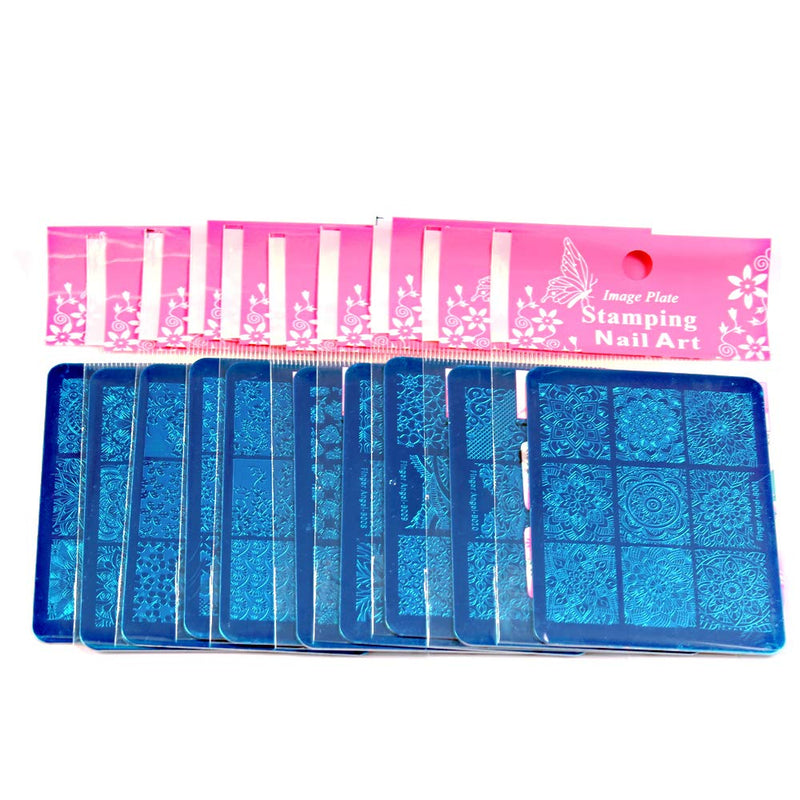 FingerAngel 20 Nail Stamping Plates + 1 Stamper and Scraper Lace Flower Pattern Nail Art Stamp Stamping Template Image Plate Kit(B1-20) A-FingerAngel B001-020 - BeesActive Australia