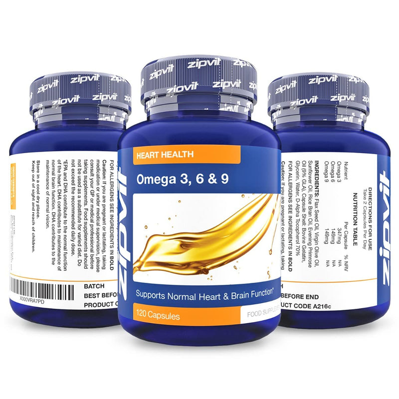 Omega 3 6 & 9 Oil 1000mg, 120 Softgels. Source of Alpha-Linolenic Acid. Supports Maintenance of Normal Blood Cholesterol. Made in UK. - BeesActive Australia