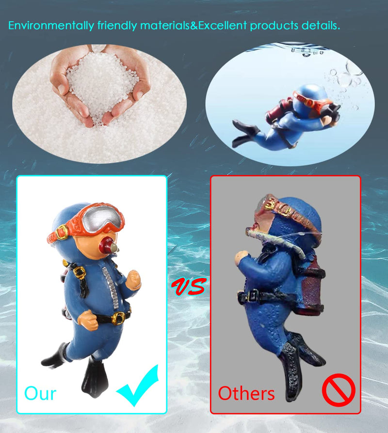SUPTEC 2-Pack Fish Tank Decorations Cute Little Diver Aquarium Decoration Floating Aquarium Accessories Fish Playmate for Fish Tank Suitable for All Kinds of Fish and Fish Tanks Swimming Pool Blue and Orange - BeesActive Australia
