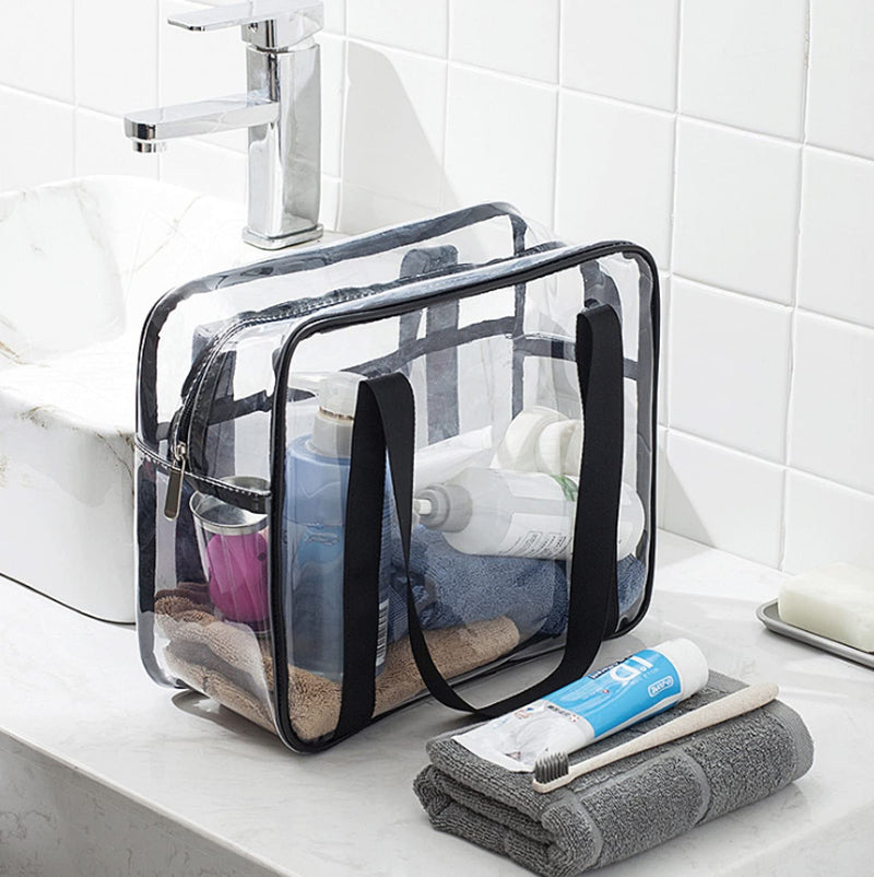 FIYUK Clear Toiletry Bag Transparent Cosmetic Makeup Beach Tote Bag Lightweight Waterproof Organizer Large Storage (Black) Black - BeesActive Australia