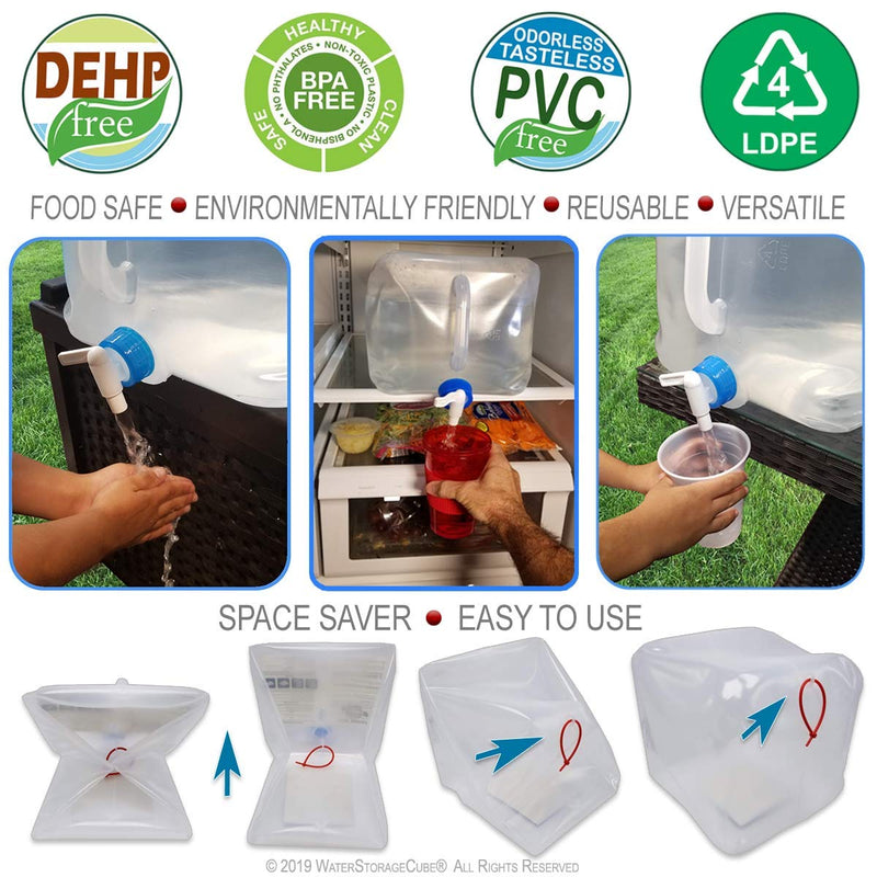WaterStorageCube BPA Free Collapsible Water Container with Spigot, Camping Water Storage Carrier Jug for Outdoors Hiking Backpack & Survival Kit, Foldable Portable Water Canteen 1.3/2.6/5.3 Gallon 5.3 Gallon 1-Pack 5.3 Gal - BeesActive Australia