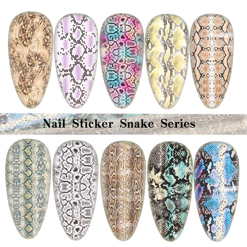 Bonnie-Sam 10 Sheets Snake Print Nail foil Water Adhesive Decals Wraps Transfer Fingernail Art Sticker Paper Snake Pattern - BeesActive Australia