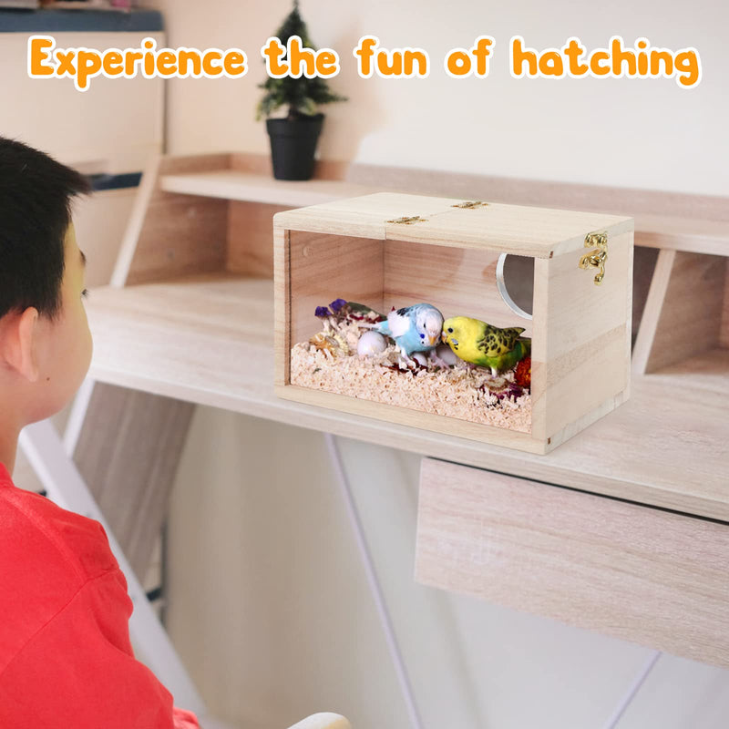 Rypet Parakeet Nesting Box Transparent Design, Bird Nest Breeding Box with Perch Wood Bird Cage House for Cockatiel Lovebirds Budgie Finch Parrotlets Canary Conure Small - BeesActive Australia