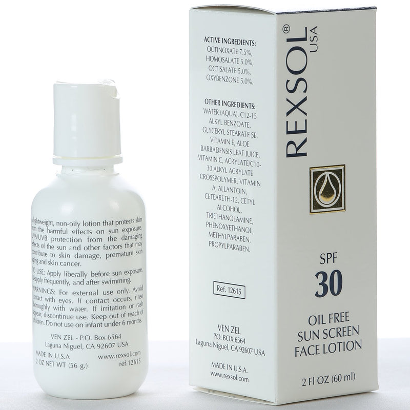 REXSOL SPF 30 Oil Free Sunscreen Face Lotion | With Vitamin C, Vitamin E & Vitamin A | Provides total reinforced protection against UVA and UVB rays | Fights premature aging. (60 ml / 2 fl oz) - BeesActive Australia