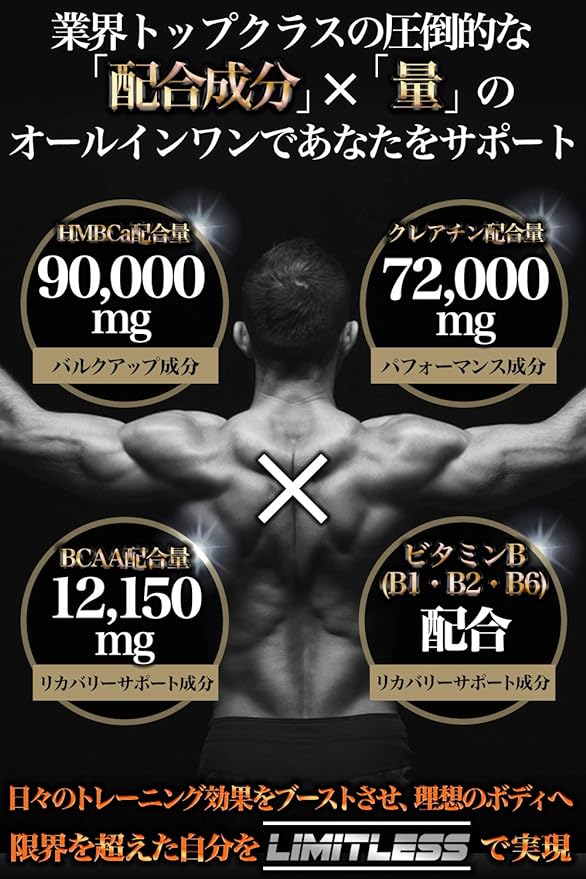 Limitless HMB90000mg Creatine 72000mg BCAA12150mg Vitamin B supplement 450 tablets - BeesActive Australia