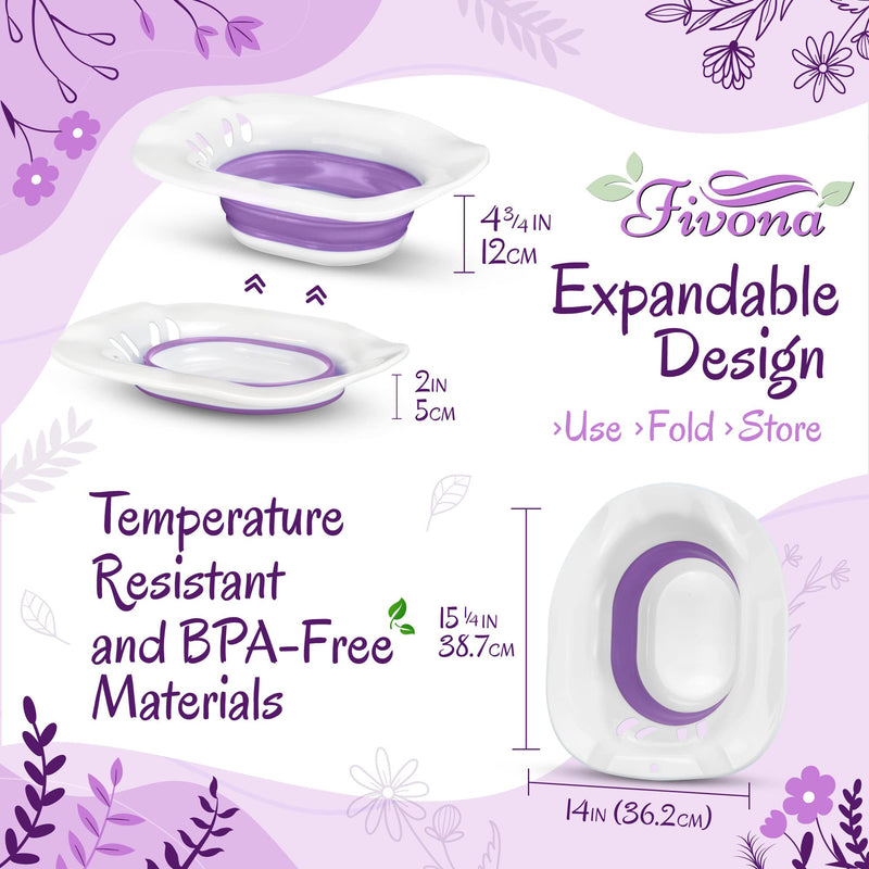 Fivona Sitz Bath V Seat for Soak and Steam Postpartum Care - Expandable Seat - Vaginal Steaming Tub - Collapsible Basin for Hemorrhoids Treatment - BPA Free Temperature Resistant - Universal Fit White-Purple - BeesActive Australia